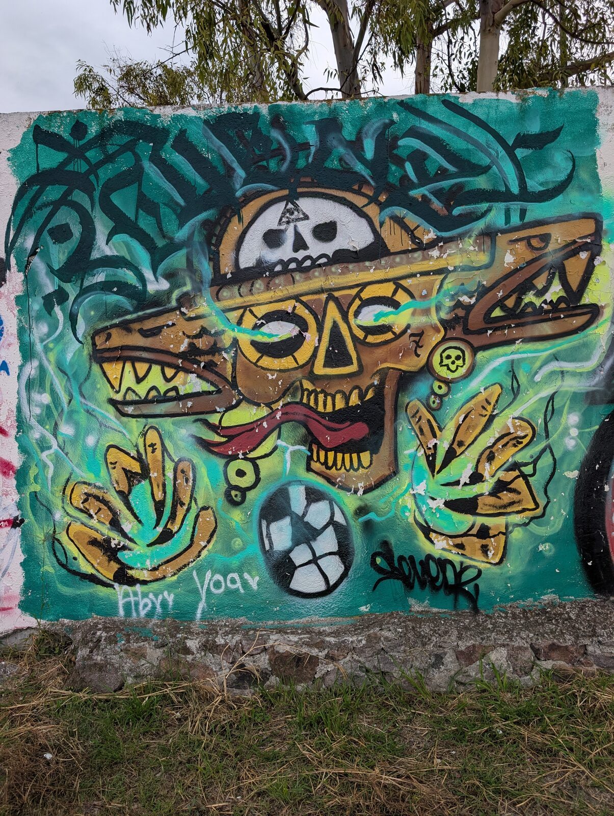 Aztec skull in a sombrero