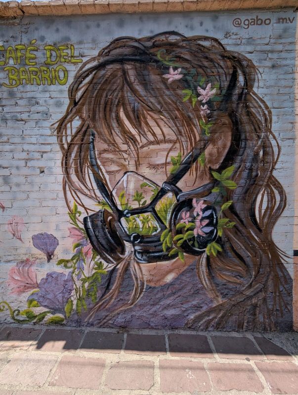 Girl in plant respirator