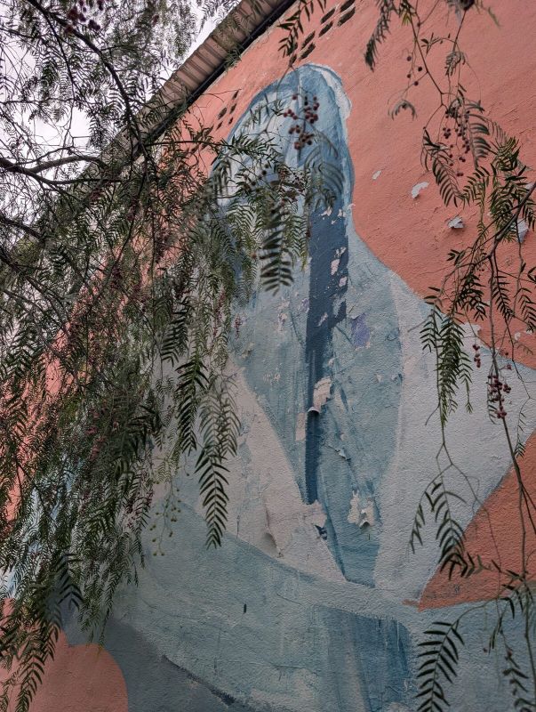 Veiled blue figure