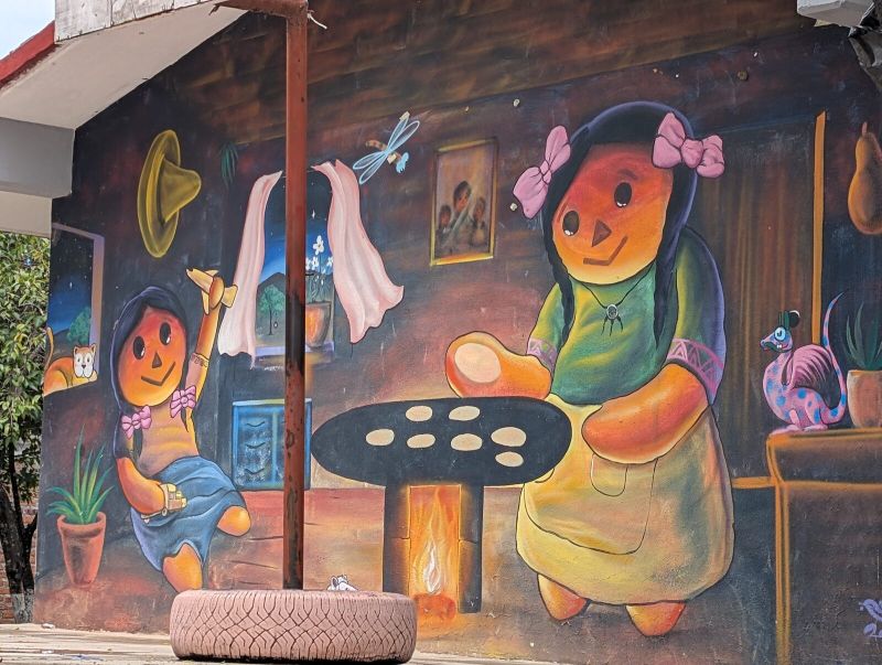 Doll-faced women baking cookies