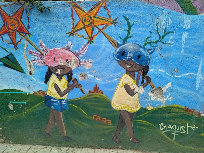 Children in axolotl masks