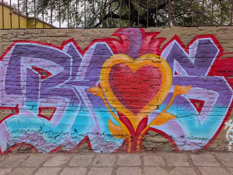 Bubble letters with flaming heart