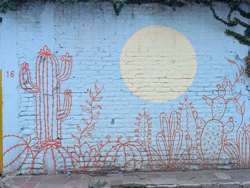 Line-art cactus garden