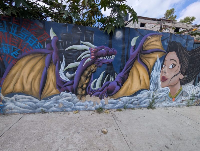 Purple dragon and woman