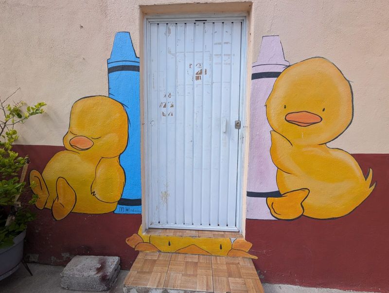Two ducklings and crayons