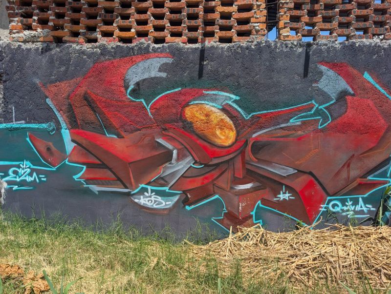Armoured red letterforms