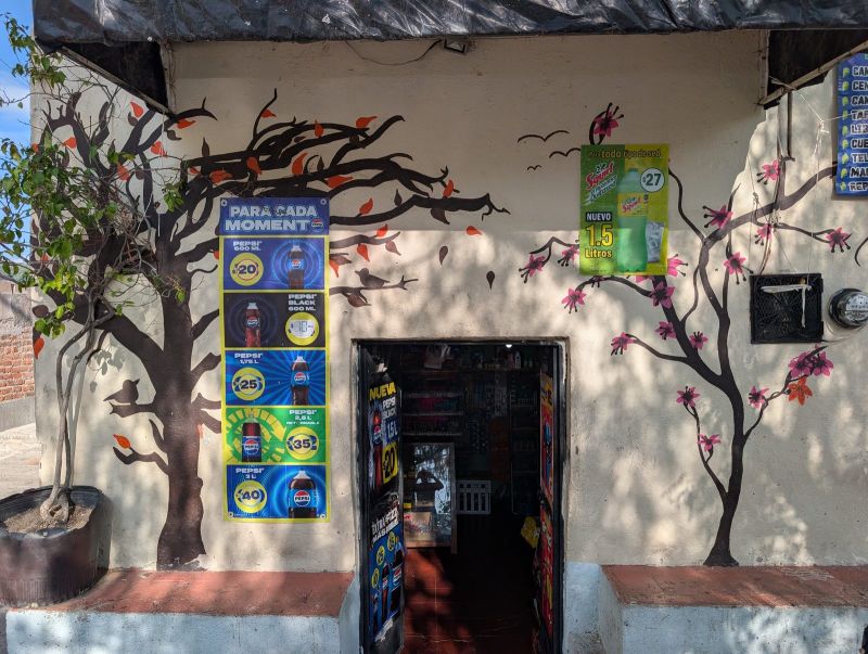 Painted trees on a tienda