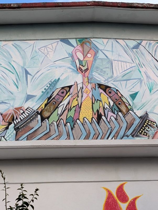 Cubist figure and instruments