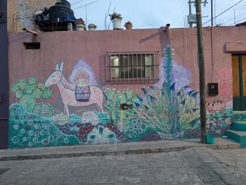 Folk burro among cacti