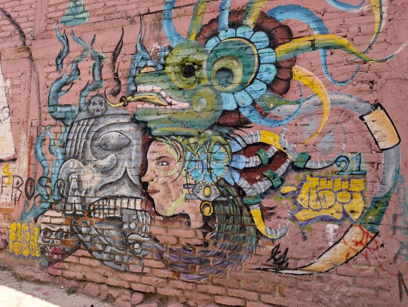 Feathered serpent and skull